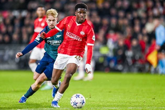 EINDHOVEN, 12-12-2023, Philips Stadion, UEFA Champions League Football, season 2023 2024, Match between PSV and Arsenal. PSV player Isaac Babadi PSV - Arsenal  x23497155x Copyright:
