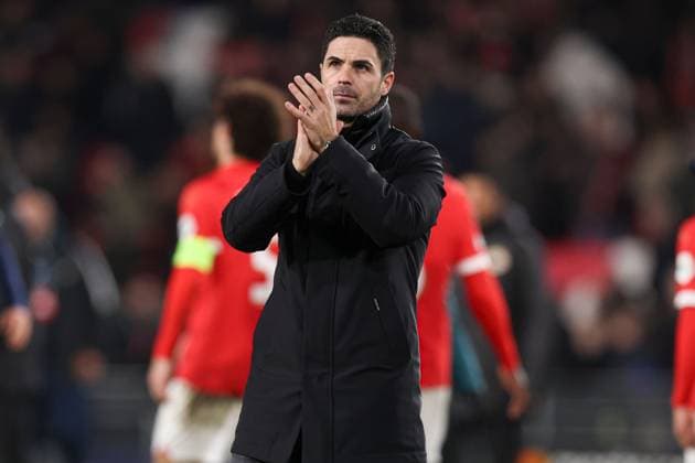 Arsenal manager Mikel Arteta at the end of the match PSV Eindhoven v Arsenal, UEFA Champions League, Group B, Football, Philips Stadion, Eindhoven, Netherlands - 12 Dec 2023 EDITORIAL USE ONLY No use with unauthorised audio, video, data, fixture lists, club league logos or live services. Online in-match use limited to 120 images, no video emulation. No use in betting, games or single club league player publications.  Copyright: xPaulxCurrie Shutterstockx 14254183bt