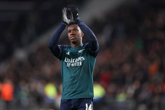 Eddie Nketiah of Arsenal at the end of the match PSV Eindhoven v Arsenal, UEFA Champions League, Group B, Football, Philips Stadion, Eindhoven, Netherlands - 12 Dec 2023 EDITORIAL USE ONLY No use with unauthorised audio, video, data, fixture lists, club league logos or live services. Online in-match use limited to 120 images, no video emulation. No use in betting, games or single club league player publications.  Copyright: xPaulxCurrie Shutterstockx 14254183bu