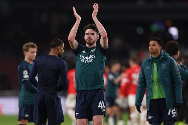 Declan Rice of Arsenal at the end of the match PSV Eindhoven v Arsenal, UEFA Champions League, Group B, Football, Philips Stadion, Eindhoven, Netherlands - 12 Dec 2023 EDITORIAL USE ONLY No use with unauthorised audio, video, data, fixture lists, club league logos or live services. Online in-match use limited to 120 images, no video emulation. No use in betting, games or single club league player publications.  Copyright: xPaulxCurrie Shutterstockx 14254183cg