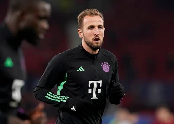 Manchester, England, 12th December 2023. Harry Kane of Bayern Munich during the UEFA Champions League match at Old Trafford, Manchester. Picture credit should read: Andrew Yates Sportimage EDITORIAL USE ONLY. No use with unauthorised audio, video, data, fixture lists, club league logos or live services. Online in-match use limited to 120 images, no video emulation. No use in betting, games or single club league player publications. SPI-2800-0004