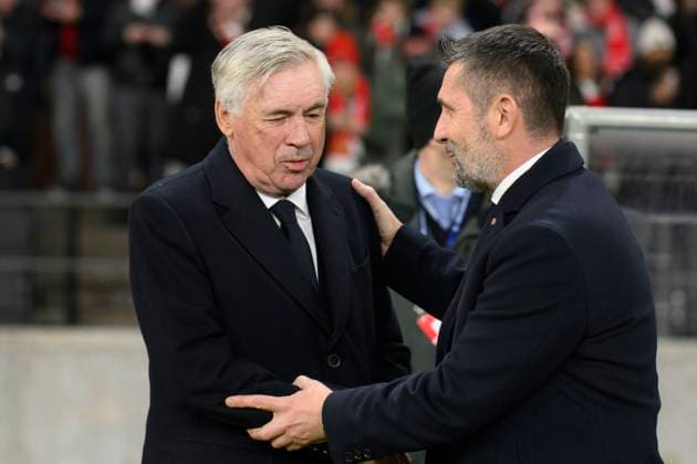v l Carlo Ancelotti Real Madrid, Coach , Nenad Bjelica 1 FC Union Berlin, Coach , GER, 1 FC Union Berlin vs Real Madrid, UEFA Champions League, 6 Group Match, Season 2023 2024, 12 12 2023, DFL REGULATIONS PROHIBIT ANY USE OF PHOTOGRAPHS AS IMAGE SEQUENCES AND OR QUASI VIDEO, GER, Berlin, 1 FC Union Berlin vs 1 FC Union Berlin vs Real Madrid, UEFA Champions League, 6 group match, 2023 2024 season, 12 12 2023, xukhx, Berlin Copyright: xUwexKoch Eibner-Pressefotox EP_UKH