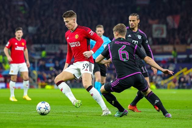 Manchester United, ManU v Bayern Munich Champions League 12 12 2023. Scott McTominay (39) of Manchester United during the Champions League match between Manchester United and Bayern Munich at Old Trafford, Manchester, England on 12 December 2023. Editorial use only , Copyright: xNigelxKeenex PSI-18580-0019