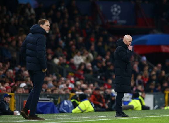 Manchester United, ManU manager Erik Ten Hag looks on from the sideline Manchester United v Bayern Munich, UEFA Champions League, Group A, Football, Old Trafford, Manchester, UK - 12 Dec 2023 EDITORIAL USE ONLY No use with unauthorised audio, video, data, fixture lists, club league logos or live services. Online in-match use limited to 120 images, no video emulation. No use in betting, games or single club league player publications. Copyright: xMattxWest Shutterstockx 14254194v