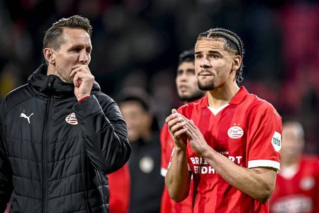 EINDHOVEN, 12-12-2023, Philips Stadion, UEFA Champions League Football, season 2023 2024, Match between PSV and Arsenal. final result 1-1, PSV player Luuk de Jong, PSV player Armando Obispo PSV - Arsenal  x23497344x Copyright: