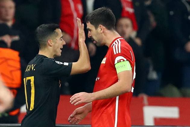 12 12 2023, xtgx, Football UEFA Champions League, Union Berlin Real Madrid emspor, v l Lucas Vazquez Real Madrid Rani Khedira 1 FC Union Berlin DFL DFB REGULATIONS PROHIBIT ANY USE OF PHOTOGRAPHS as IMAGE SEQUENCES and or QUASI VIDEO Berlin