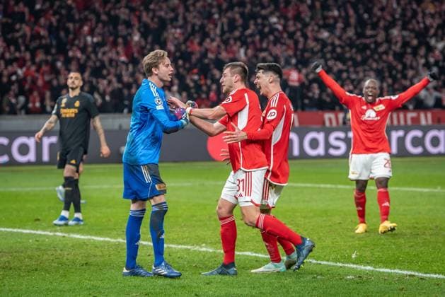 UEFA Champions League 1 FC Union Berlin vs Real Madrid Berlin, 12 12 2023 Frederik Roennow 1 FC Union Berlin, 1 , Robin Knoche 1 FC Union Berlin, 31 , Diogo Leite 1 FC Union Berlin, 4 celebrates a saved penalty UEFA Champions League 1 FC Union Berlin vs Real Madrid, Olympiastadion, Berlin, 12 12 2023 Copyright: xBEAUTIFULxSPORTS LucianoxLimax