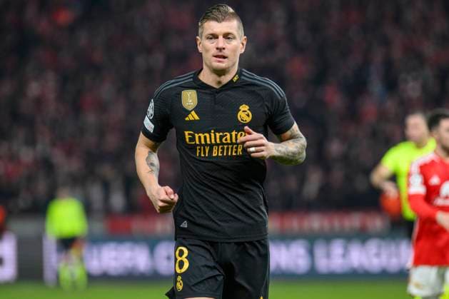 Toni Kroos Real Madrid, 08 , GER, 1 FC Union Berlin vs Real Madrid, UEFA Champions League, 6 group match, 2023 2024 season, 12 12 2023, DFL REGULATIONS PROHIBIT ANY USE OF PHOTOGRAPHS AS IMAGE SEQUENCES AND OR QUASI VIDEO, GER, Berlin, 1 FC Union Berlin vs 1 FC Union Berlin vs Real Madrid, UEFA Champions League, 6 group match, 2023 2024 season, 12 12 2023, xukhx, Copyright: xUwexKoch Eibner-Pressefotox EP_UKH