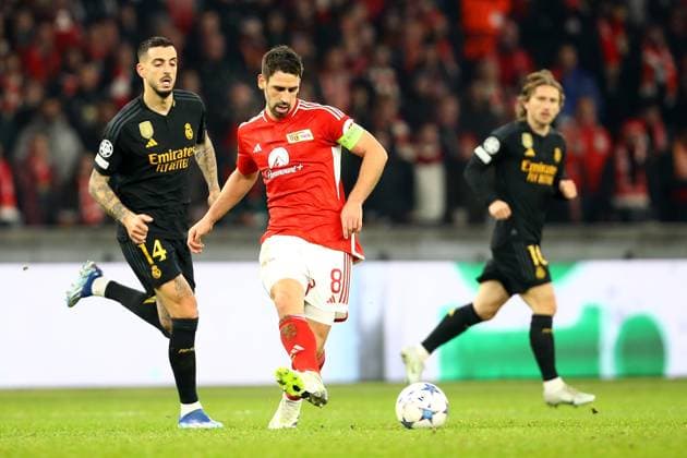 12 12 2023, xtgx, Football UEFA Champions League, Union Berlin Real Madrid emspor, v l Joselu Real Madrid Rani Khedira 1 FC Union Berlin DFL DFB REGULATIONS PROHIBIT ANY USE OF PHOTOGRAPHS as IMAGE SEQUENCES and or QUASI VIDEO Berlin