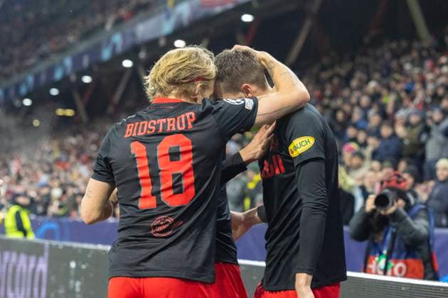 SOCCER - UEFA CL, RBS vs Benfica SALZBURG,AUSTRIA,12.DEC.23 - SOCCER - UEFA Champions League, group stage, Red Bull Salzburg vs SL Benfica. Image shows the rejoicing of RBS.  GEPAxpictures xGintarexKarpaviciute