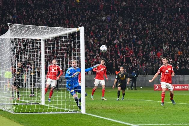 Football, Men, Season 2023 2024, UEFA Champions League Group C, Matchday 6 , 1 FC Union Berlin Real Madrid, v l Joselu Real Madrid scores the goal to 1 1 , 12 12 2023, Copyright: xMatthiasxKochx