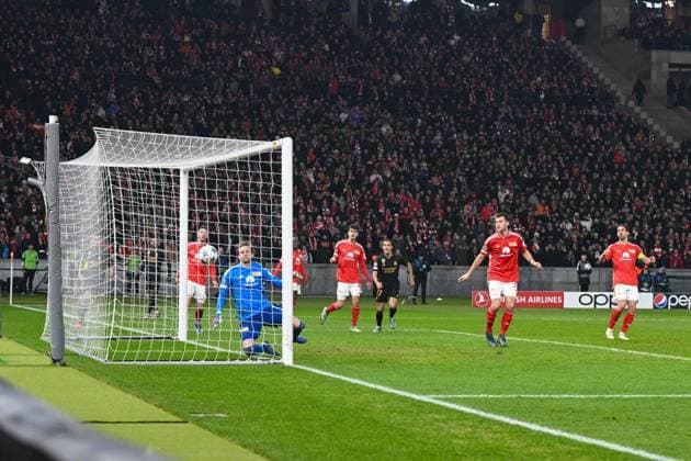 Football, Men, Season 2023 2024, UEFA Champions League Group C, Matchday 6 , 1 FC Union Berlin Real Madrid, v l Joselu Real Madrid scores the goal to 1 1 , 12 12 2023, Copyright: xMatthiasxKochx