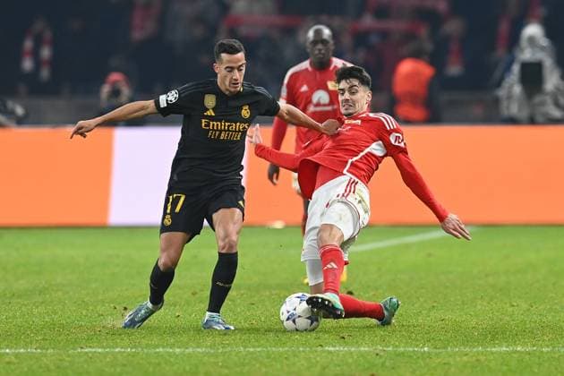 Football, Men, Season 2023 2024, UEFA Champions League Group C, Matchday 6 , 1 FC Union Berlin Real Madrid, f l Lucas Vazquez Real Madrid and Diogo Leite 1 FC Union Berlin , 12 12 2023, Copyright: xMatthiasxKochx