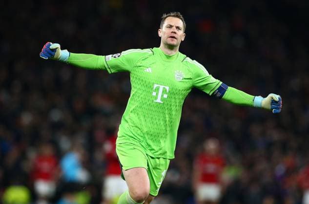 Manuel Neuer of Bayern Munich celebrates as Kingsley Coman of Bayern Munich scores to make it 0-1 Manchester United, ManU v Bayern Munich, UEFA Champions League, Group A, Football, Old Trafford, Manchester, UK - 12 Dec 2023 EDITORIAL USE ONLY No use with unauthorised audio, video, data, fixture lists, club league logos or live services. Online in-match use limited to 120 images, no video emulation. No use in betting, games or single club league player publications.  Copyright: xMattxWest Shutterstockx 14254194bk