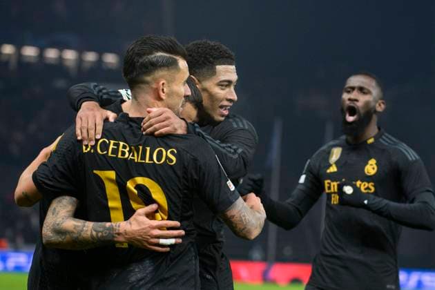 Goal, hit, in, jubilation, goal celebration, joy, enthusiasm, after 1 2, Joselu Real Madrid, 14 , GER, 1 FC Union Berlin vs Real Madrid, UEFA Champions League, 6 group match, 2023 2024 season, 12 12 2023, DFL REGULATIONS PROHIBIT ANY USE OF PHOTOGRAPHS AS IMAGE SEQUENCES AND OR QUASI VIDEO, GER, Berlin, 1 FC Union Berlin vs 1 FC Union Berlin vs Real Madrid, UEFA Champions League, 6 group match, 2023 2024 season, 12 12 2023, xukhx, Copyright: xUwexKoch Eibner-Pressefotox EP_UKH