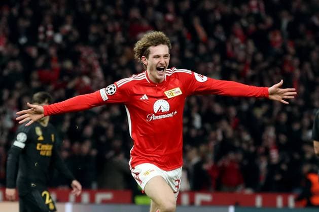 12 12 2023, xtgx, Fußball UEFA Champions League, Union Berlin Real Madrid emspor, v l Torjubel nach dem Tor zum celebrating the goal celebrate 2 2 durch Alex Kral 1 FC Union Berlin DFL DFB REGULATIONS PROHIBIT ANY USE OF PHOTOGRAPHS as IMAGE SEQUENCES and or QUASI VIDEO Berlin