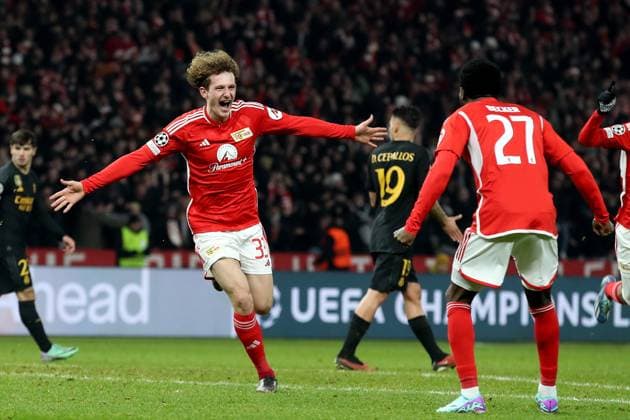 12 12 2023, xtgx, Fußball UEFA Champions League, Union Berlin Real Madrid emspor, v l Torjubel nach dem Tor zum celebrating the goal celebrate 2 2 durch Alex Kral 1 FC Union Berlin DFL DFB REGULATIONS PROHIBIT ANY USE OF PHOTOGRAPHS as IMAGE SEQUENCES and or QUASI VIDEO Berlin