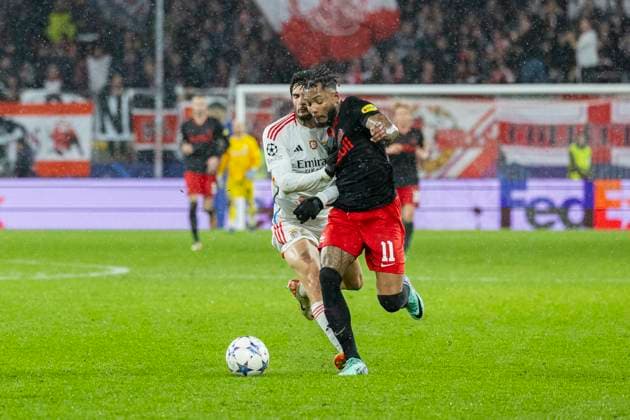 SOCCER - UEFA CL, RBS vs Benfica SALZBURG,AUSTRIA,12.DEC.23 - SOCCER - UEFA Champions League, group stage, Red Bull Salzburg vs SL Benfica. Image shows Joao Neves (Benfica) and Fernando dos Santos Pedro (RBS).  GEPAxpictures xGintarexKarpaviciute