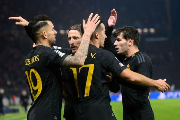 v l Dani Ceballos Real Madrid, 19 , shoots goal for 2 3, goal, hit, in, jubilation, goal celebration, joy, enthusiasm, GER, 1 FC Union Berlin vs Real Madrid, UEFA Champions League, 6 group match, season season 2023 2024, 12 12 2023, DFL REGULATIONS PROHIBIT ANY USE OF PHOTOGRAPHS AS IMAGE SEQUENCES AND OR QUASI VIDEO, GER, Berlin, 1 FC Union Berlin vs 1 FC Union Berlin vs Real Madrid, UEFA Champions League, 6 group match, 2023 2024 season, 12 12 2023, xukhx, Copyright: xUwexKoch Eibner-Pressefotox EP_UKH