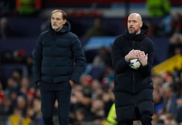 Manchester United, ManU v FC Bayern München: Group A - UEFA Champions League 2023 24 Erik ten Hag, Manager of Manchester United catches ball on the side line during the UEFA Champions League match between Manchester United and FC Bayern Munchen at Old Trafford on December 12, 2023 in Manchester, England. Manchester Old Trafford England United Kingdom Copyright: xRichardxSellers Sportsphoto APLx 13964030