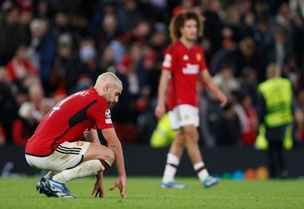 Manchester United, ManU v FC Bayern München: Group A - UEFA Champions League 2023 24 Sofyan Amrabat of Manchester United is dejected after the UEFA Champions League match between Manchester United and FC Bayern Munchen at Old Trafford on December 12, 2023 in Manchester, England. Manchester Old Trafford England United Kingdom Copyright: xRichardxSellers Sportsphoto APLx 13964050
