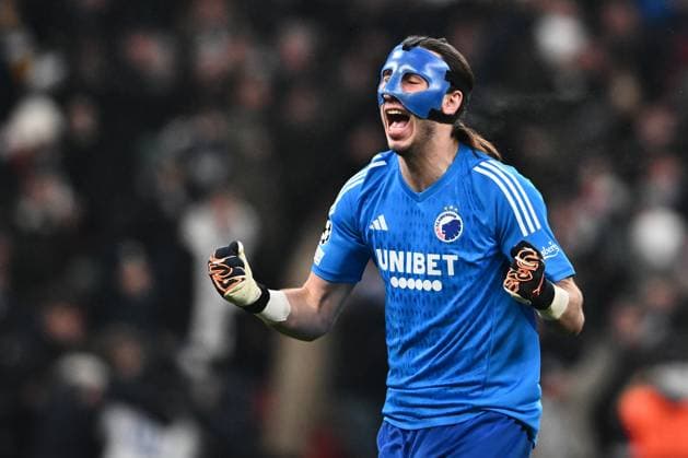 COPENHAGEN, DENMARK - DECEMBER 12: goalkeeper Kamil Grabara of FC Copenhagen celebrates after he™s team score a goal during the UEFA Champions League match between F.C. Copenhagen and Galatasaray A.S. at Parken Stadium on December 12, 2023 in Copenhagen, D F.C. Copenhagen v Galatasaray A.S.: Group A - UEFA Champions League 2023 24 Copyright: xSebastianxFrejx