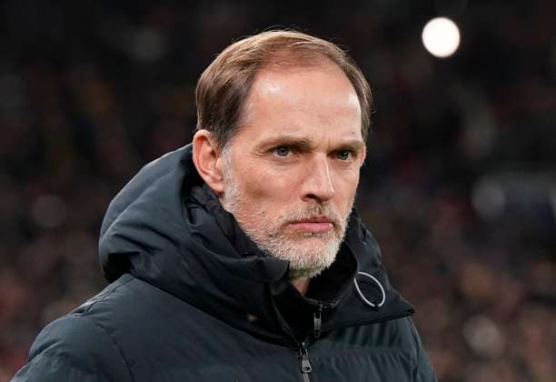 Manchester, England, 12th December 2023. Thomas Tuchel manager of Bayern Munich during the UEFA Champions League match at Old Trafford, Manchester. Picture credit should read: Andrew Yates Sportimage EDITORIAL USE ONLY. No use with unauthorised audio, video, data, fixture lists, club league logos or live services. Online in-match use limited to 120 images, no video emulation. No use in betting, games or single club league player publications. SPI-2800-0124