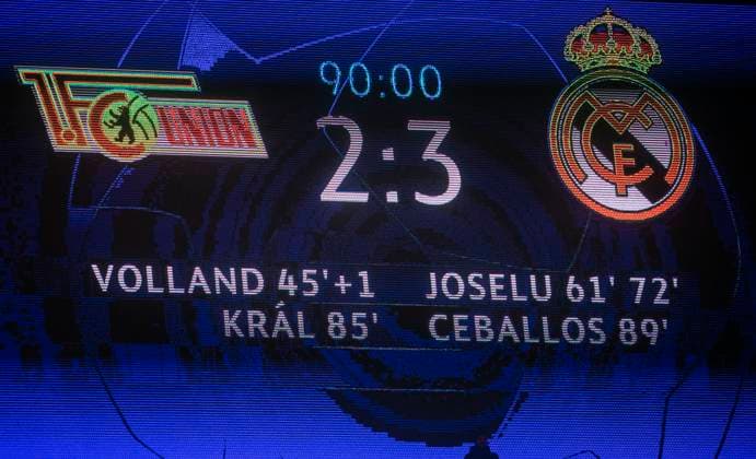 12 12 2023, Football, UEFA, Men, Champions League, Group C, Matchday 6, 1 FC Union Berlin Real Madrid 2 3 The scoreboard shows the final result Berlin Olympiastadion Berlin Germany