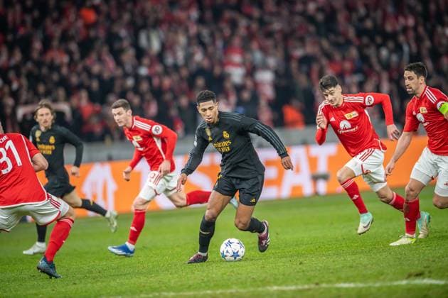UEFA Champions League 1 FC Union Berlin vs Real Madrid Berlin, 12 12 2023 Robin Gosens 1 FC Union Berlin, 6 , Jude Bellingham Real Madrid, 5 , Diogo Leite 1 FC Union Berlin, 4 , Rani Khedira 1 FC Union Berlin, 8 UEFA Champions League 1 FC Union Berlin vs Real Madrid, Olympiastadion, Berlin, 12 12 2023 Copyright: xBEAUTIFULxSPORTS LucianoxLimax