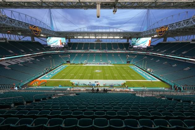 MIAMI GARDENS, FL - DECEMBER 11: A stadium view is seen before the game between the Tennessee Titans and Miami Dolphins on Monday, Dec. 11, 2023 at Hard Rock Stadium, Miami Gardens, Fla. (Photo by Peter Joneleit Icon Sportswire) NFL, American Football Herren, USA DEC 11 Titans at Dolphins EDITORIAL USE ONLY Icon231211085