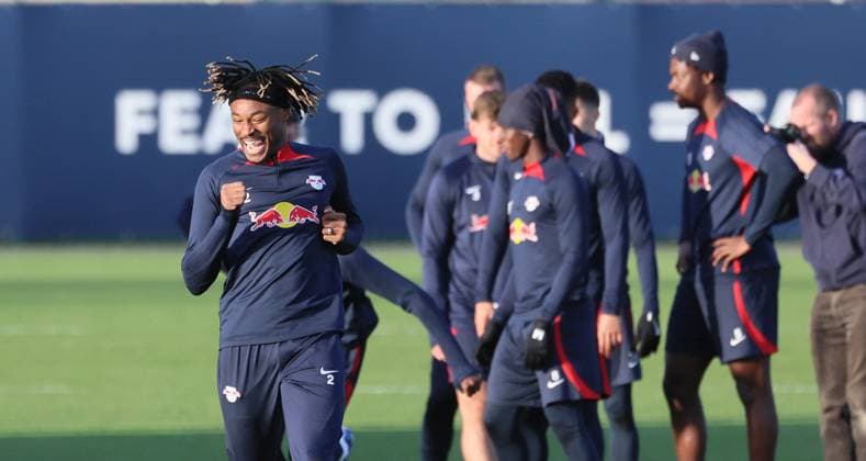RB Leipzig training Champions League Leipzig, 12 12 2023, RB training center, UEFA Champions League , RB Leipzig final training the day before RBL v Young Boys Bern , In the picture Mohamed Simakan 2, RB Leipzig , Picture Point