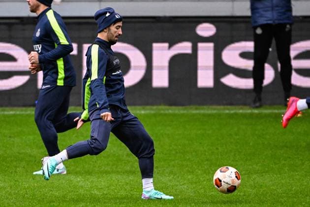 Union s Mohamed Amoura pictured in action during a training session of Belgian soccer team Royale Union Saint Gilloise, on Wednesday 13 December 2023 in Brussels. The team is preparing for tomorrow s game against English club Liverpool FC, on day 6 of the group phase of the UEFA Europa League competition, in group E. LAURIExDIEFFEMBACQ  x82224482x