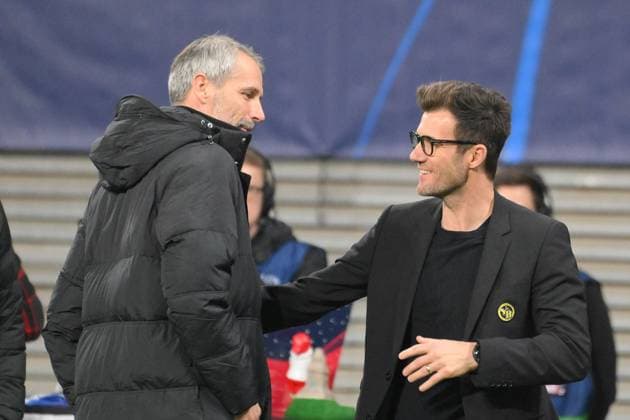 Raphael Wicky Coach, BSC Young Boys re and Marco Rose Coach, RB Leipzig li RB Leipzig vs BSC Young Boys, Football, Champions League, Preliminary Round, Matchday 6, Season 2023 2024, 13 12 2023 DFB DFL REGULATIONS PROHIBIT ANY USE OF PHOTOGRAPHS AS IMAGE SEQUENCES AND OR QUASI VIDEO RB Leipzig vs BSC Young Boys, Football, Champions League, Preliminary Round, Matchday 6, Season 2023 2024, 13 12 2023 Leipzig Copyright: xEibner-Pressefoto BertxHarzerx EP_BHR
