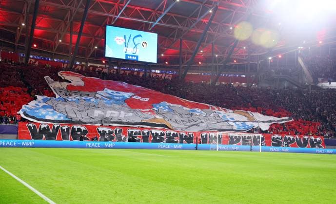 RB Leipzig Young Boys Bern Champions League Leipzig, 13 12 2023, Red Bull Arena, Football , UEFA Champions League, Group G , Matchday 6, RB Leipzig vs Young Boys Bern , In the picture fans of RB Leipzig , Photo for editorial use only , UEFA regulations prohibit any use of photographs as image sequences and or quasi video ,