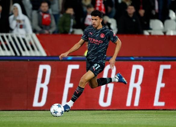 Matheus Nunes of Manchester City on the ball Crvena zvezda v Manchester City, UEFA Champions League, Group G, Football, Rajko Mitic Stadium, Belgrade, Serbia - 13 Dec 2023 EDITORIAL USE ONLY No use with unauthorised audio, video, data, fixture lists, club league logos or live services. Online in-match use limited to 120 images, no video emulation. No use in betting, games or single club league player publications. Copyright: xNikolaxKrstic Shutterstockx 14254230y