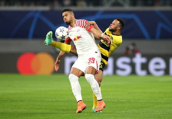13 12 2023, Football UEFA Champions League 2023 2024, Group stage, Matchday 6, RB Leipzig BSC Young Boys Bern, at Red Bull Arena Leipzig L R Benjamin Henrichs RB Leipzig vs Meschack Elia BSC Young Boys DFL and DFB regulations prohibit any use of photographs as image sequences and or quasi video