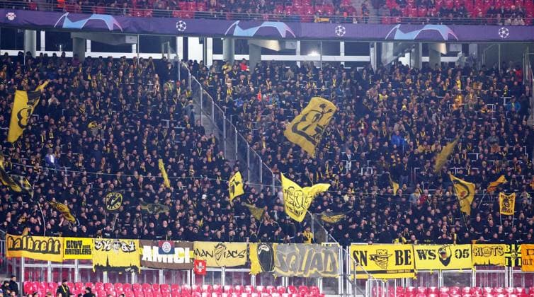 RB Leipzig Young Boys Bern Champions League Leipzig, 13 12 2023, Red Bull Arena, Football , UEFA Champions League, Group G , Matchday 6, RB Leipzig vs Young Boys Bern , In the picture fans of Young Boys Bern , Photo for editorial use only , UEFA regulations prohibit any use of photographs as image sequences and or quasi video ,
