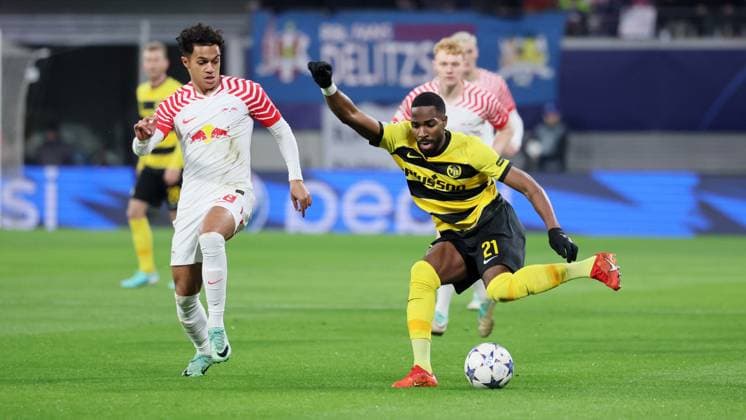 RB Leipzig Young Boys Bern Champions League Leipzig, 13 12 2023, Red Bull Arena, Champions League, Group G, Matchday 6 , RB LEIPZIG vs YOUNG BOYS BERN , Pictured from l Fabio Cavalho 18, RB Leipzig and Ulisses Garcia 21, Bern , Picture Point