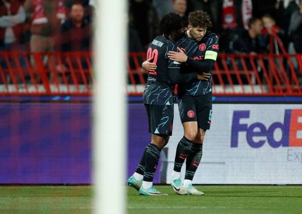 Micah Hamilton of Manchester City celebrates scoring a goal to make it 0-1 with their team mates Crvena zvezda v Manchester City, UEFA Champions League, Group G, Football, Rajko Mitic Stadium, Belgrade, Serbia - 13 Dec 2023 EDITORIAL USE ONLY No use with unauthorised audio, video, data, fixture lists, club league logos or live services. Online in-match use limited to 120 images, no video emulation. No use in betting, games or single club league player publications. Copyright: xNikolaxKrstic Shutterstockx 14254230as