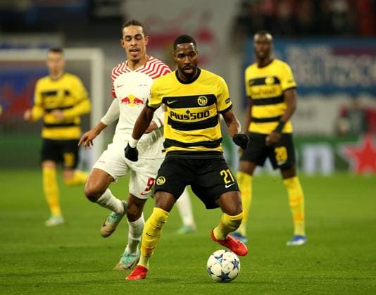 13 12 2023, Football UEFA Champions League 2023 2024, Group stage, Matchday 6, RB Leipzig BSC Young Boys Bern, at Red Bull Arena Leipzig L R Yussuf Poulsen RB Leipzig vs Ulisses Garcia BSC Young Boys DFL and DFB regulations prohibit any use of photographs as image sequences and or quasi video