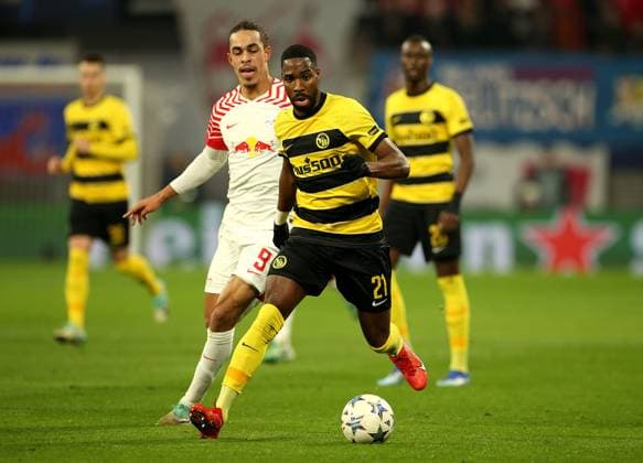13 12 2023, Football UEFA Champions League 2023 2024, Group stage, Matchday 6, RB Leipzig BSC Young Boys Bern, at Red Bull Arena Leipzig L R Yussuf Poulsen RB Leipzig vs Ulisses Garcia BSC Young Boys DFL and DFB regulations prohibit any use of photographs as image sequences and or quasi video