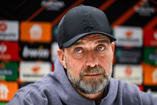 Liverpool s head coach Jurgen Klopp pictured during a press conference, PK, Pressekonferenz of English club Liverpool FC, on Wednesday 13 December 2023 in Brussels. The team is preparing for tomorrow s game against Belgian soccer team Royale Union Saint Gilloise, on day 6 of the group phase of the UEFA Europa League competition, in group E. LAURIExDIEFFEMBACQ  x82269063x