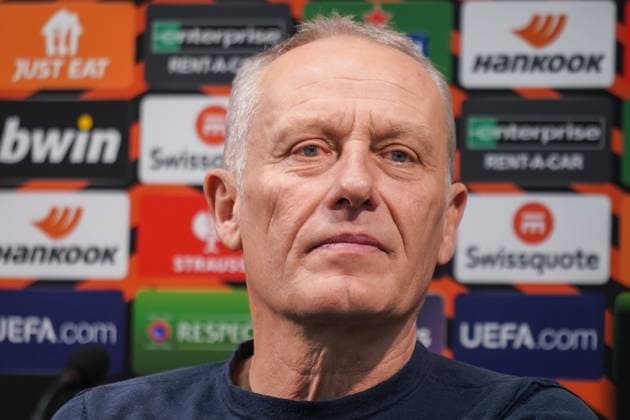 Press conference SC Freiburg at West Ham United Press conference of SC Freiburg with coach Christian Streich and Freiburgs Michael Gregoritsch before the Europa League match against West Ham United at the Olympia Stadium London
