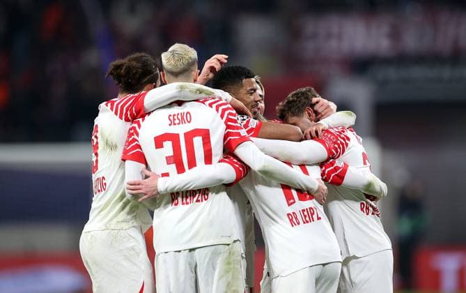 13 12 2023, Football UEFA Champions League 2023 2024, Group stage, Matchday 6, RB Leipzig BSC Young Boys Bern, at Red Bull Arena Leipzig cheering RB Leipzig to score 2 1 DFL and DFB regulations prohibit any use of photographs as image sequences and or quasi video