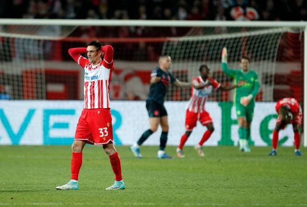 Srdjan Mijailovic of Red Star shows his frustration Crvena zvezda v Manchester City, UEFA Champions League, Group G, Football, Rajko Mitic Stadium, Belgrade, Serbia - 13 Dec 2023 EDITORIAL USE ONLY No use with unauthorised audio, video, data, fixture lists, club league logos or live services. Online in-match use limited to 120 images, no video emulation. No use in betting, games or single club league player publications. Copyright: xNikolaxKrstic Shutterstockx 14254230bu