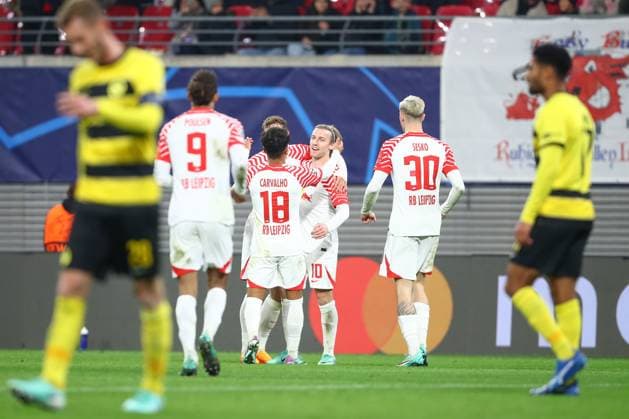 13 12 2023, xtgx, Football UEFA Champions League, RB Leipzig Young Boys Bern emspor, v l Emil Forsberg Leipzig, 10 Jubel, Torjubel, jubelt ueber das Tor, celebrate the goal, celebration DFL DFB REGULATIONS PROHIBIT ANY USE OF PHOTOGRAPHS as IMAGE SEQUENCES and or QUASI VIDEO Leipzig