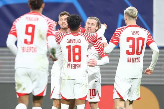 13 12 2023, xtgx, Football UEFA Champions League, RB Leipzig Young Boys Bern emspor, v l Emil Forsberg Leipzig, 10 Jubel, Torjubel, jubelt ueber das Tor, celebrate the goal, celebration DFL DFB REGULATIONS PROHIBIT ANY USE OF PHOTOGRAPHS as IMAGE SEQUENCES and or QUASI VIDEO Leipzig