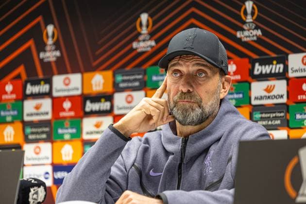Football - UEFA Europa League - Group E - Royale Union Saint-Gilloise v Liverpool FC - MD-1 BRUSSELS, BELGIUM - Wednesday, December 13, 2023: Liverpool s manager Jürgen Klopp during a press conference, PK, Pressekonferenz at the Constant Vanden Stock Stadium ahead of the UEFA Europa League Group E matchday 6 game between Royale Union Saint-Gilloise and Liverpool FC. (Photo by David Rawcliffe Propaganda) BRUSSELS Constant Vanden Stock Stadium BRUSSELS-CAPITOL-REGION BELGIUM  Copyright: xDavidxRawcliffex P2023-12-13-Union_SG_Liverpool_MD-1-39