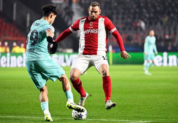 Royal Antwerp FC v FC Barcelona, Barca - UEFA Champions League DEURNE, BELGIUM - DECEMBER 13 : Janssen Vincent forward of Antwerp FC during the UEFA Champions League group H match between Royal Antwerp FC and FC Barcelona on December 13, 2023 in Deurne, Belgium, 13 12 2023 Deurne Belgium  Copyright: xVincentxKalutx