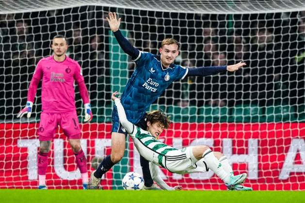 UEFA Champions League: Celtic v Feyenoord Glasgow - Thomas Beelen of Feyenoord, Kyogo Furuhashi of Celtic during the 6th leg of the UEFA Champions League group stage between Celtic v Feyenoord at Celtic Park on 13 December 2023 in Glasgow, Scotland. Copyright: xTomxBodex